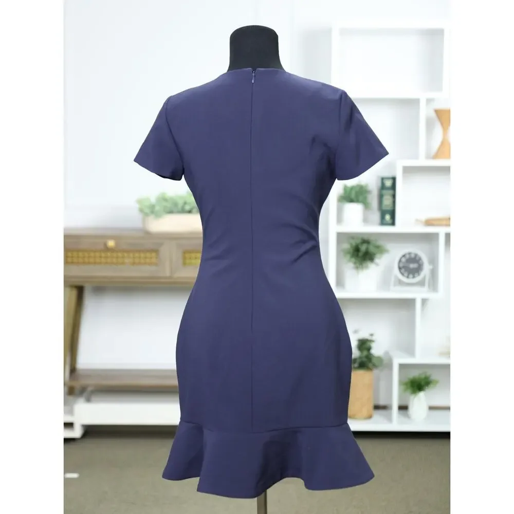 Likely Navy Blue Ruffle Hem Sheath Dress Elegant Cocktail Workwear Occasion New